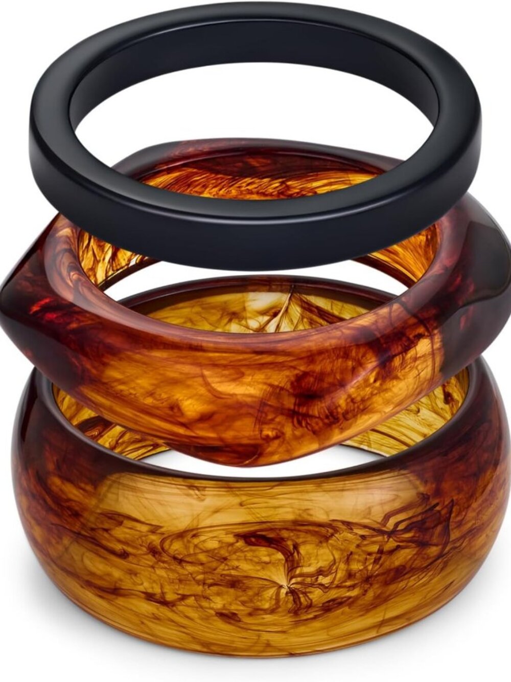 Vintage Tortoiseshell Chunky Resin Bangle Bracelet Set - Statement Acrylic